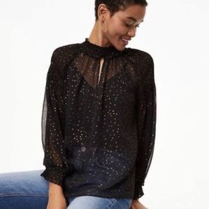 LOFT Sheer Black w/ Gold Dots Blouse sz M